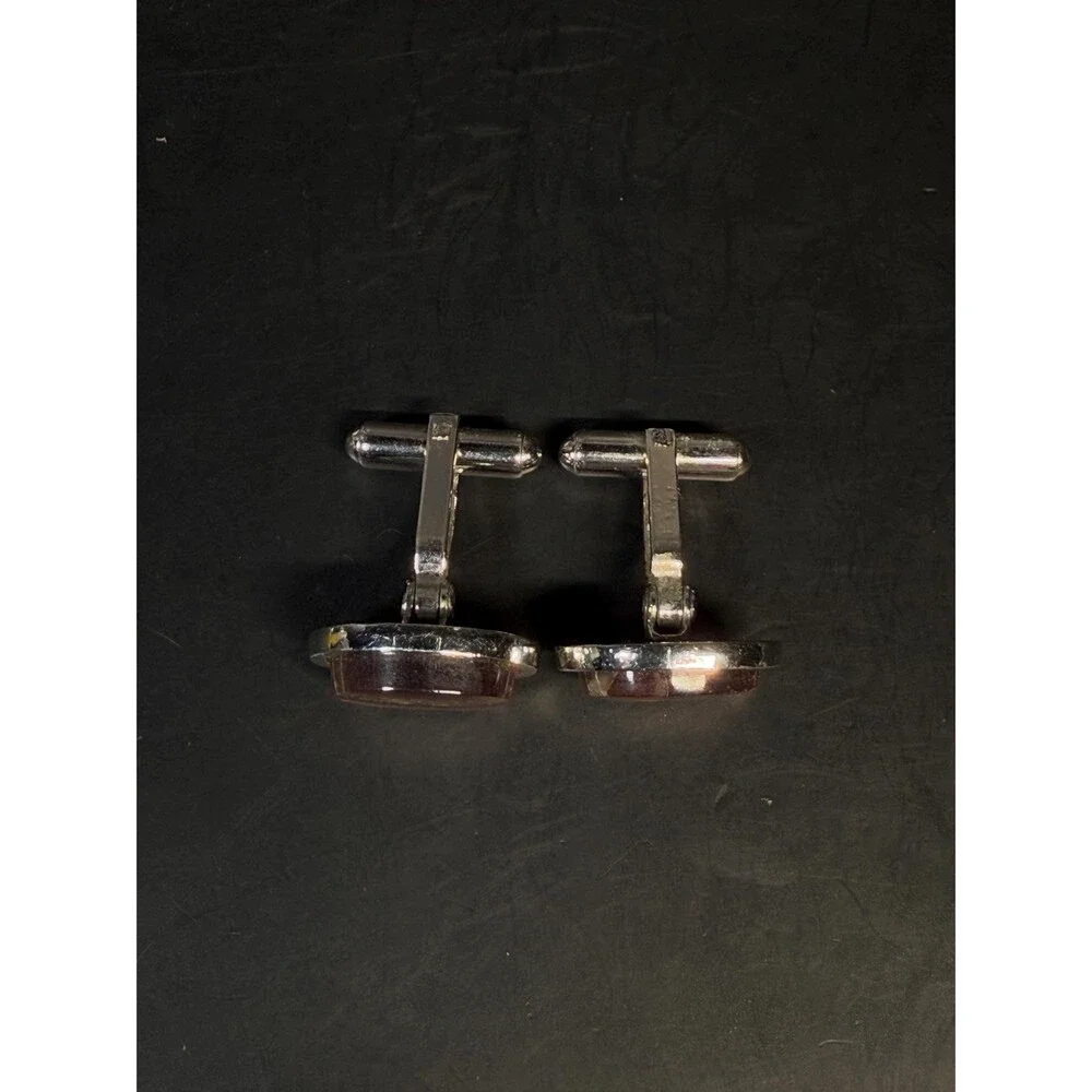 Vintage WEH Sterling Silver Cufflinks Rhodium Plated Pink Glass Stone Set AS IS